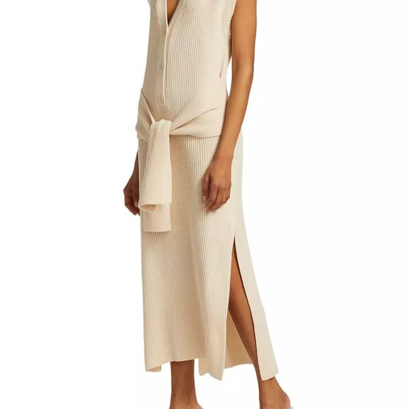 Jonathan Simkhai Annette Henley Dress Ecru L - Picture 3 of 8